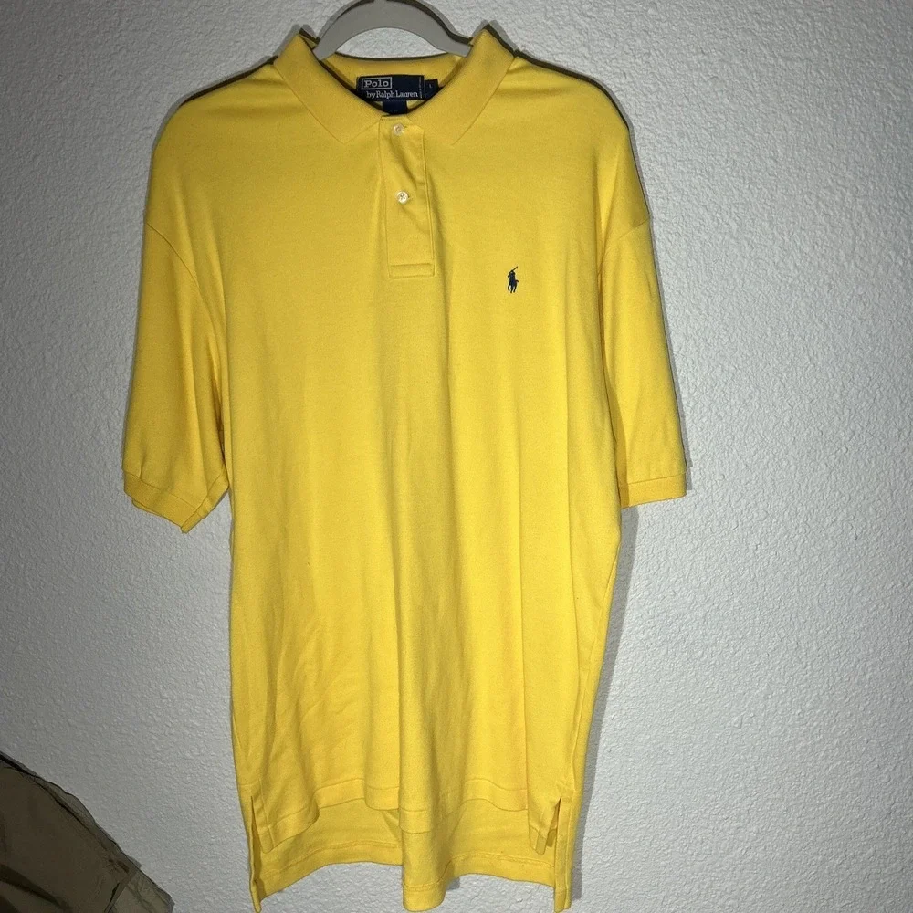 Polo By Ralph Lauren 100% Cotton Polo Shirt Size Large Yellow With Blue Pony - Picture 1 of 7